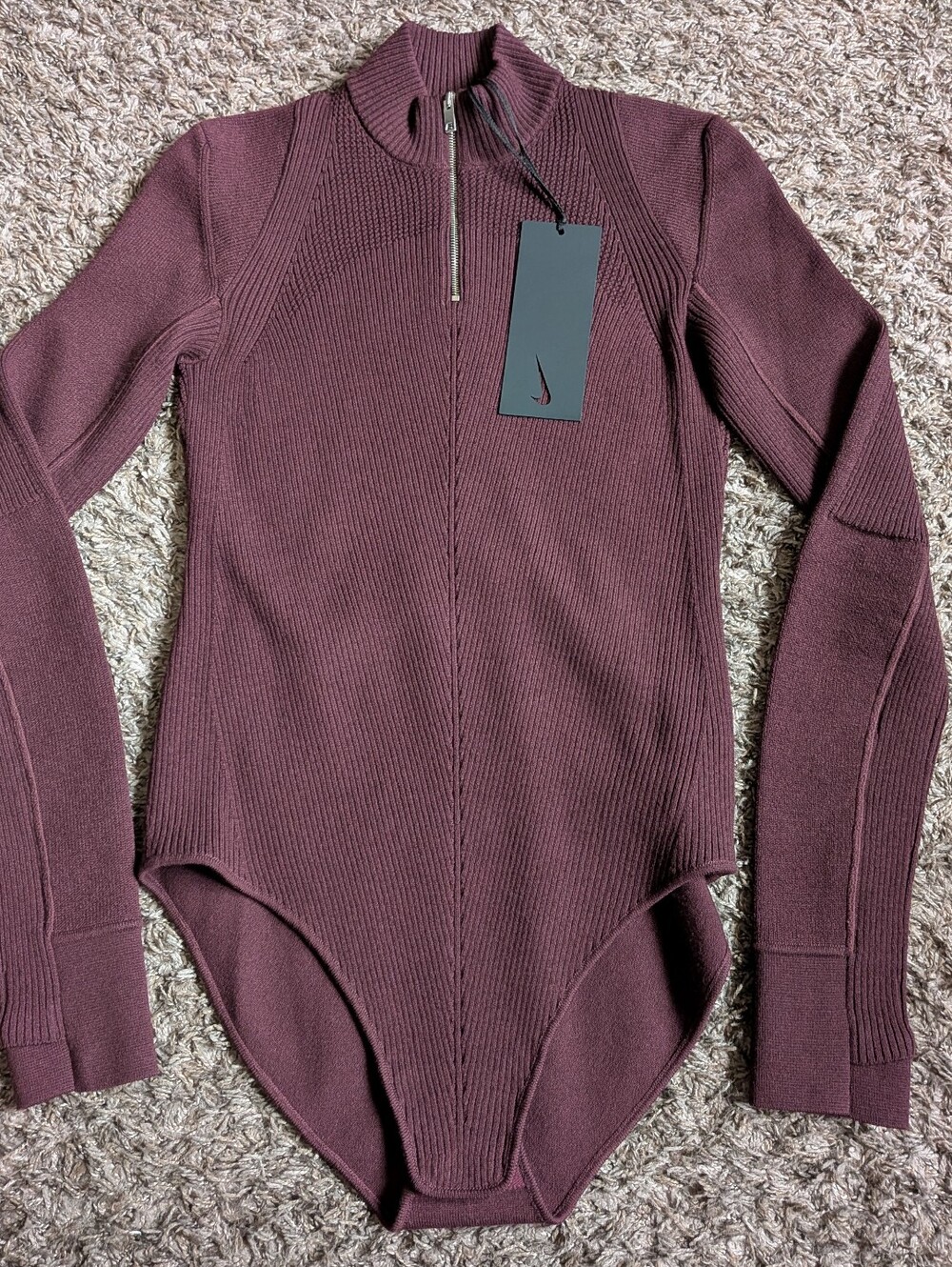 NWT Nike Burgundy Wool Every Stitch Considered Knit $400 Bodysuit Women's M